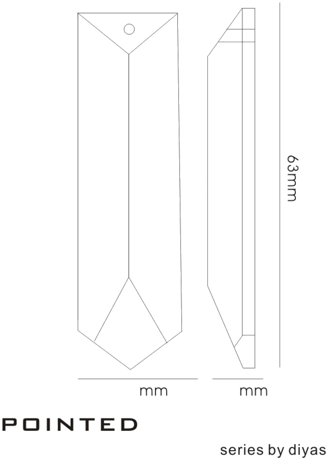 Crystal Pointed Rectangle Without Ring 63mm C70020  Diyas Crystal Droplet